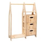 Montessori Kleiderschrank aus Naturholz mit 3 Schubladen, Kleiderstange und Regalen - Produktbild von Cozy Collections