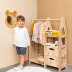 Montessori Kleiderschrank aus Naturholz mit 3 Schubladen, Kleiderstange und Regalen - Galeriebild 1 von Cozy Collections