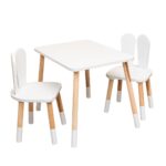 Set Tisch und 2 Stühle Weißes Kaninchen aus Naturholz | Montessori - Produktbild von Cozy Collections