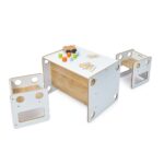 Tisch- und 2-Stühle-Set Multifunktional aus weißem und naturfarbenem Holz – Goldfinch wandelbares Set für 0-6 Jahre - Galeriebild 2 von Cozy Collections