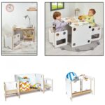 Tisch- und 2-Stühle-Set Multifunktional aus weißem und naturfarbenem Holz – Goldfinch wandelbares Set für 0-6 Jahre - Galeriebild 3 von Cozy Collections
