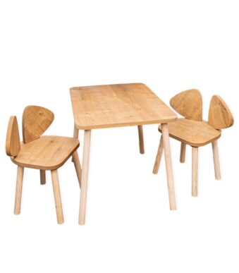 Set Tisch und 2 Stühle Hundohr aus Naturholz | Design Puppy - Produktbild von Cozy Collections