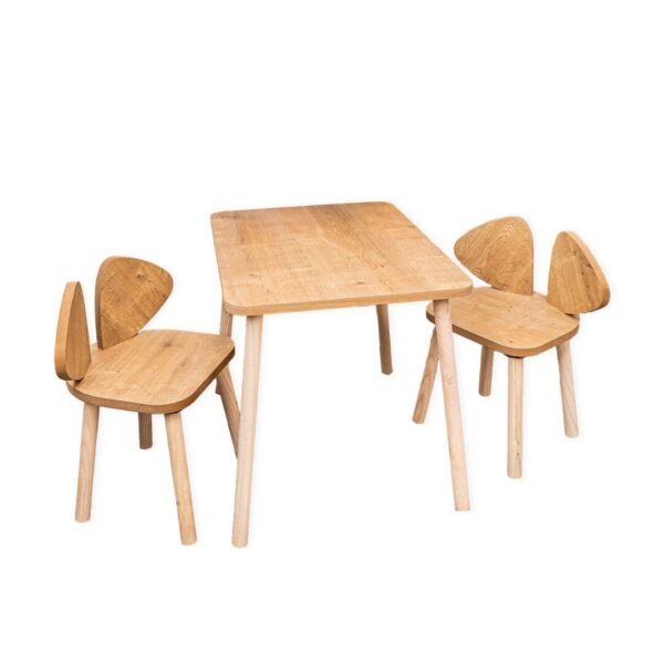 Set Tisch und 2 Stühle Hundohr aus Naturholz | Design Puppy - Produktbild von Cozy Collections