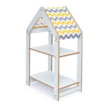 Hausregal 2 Ebenen Weiß – Montessori Bücherregal mit gelb-weißem Chevron-Dach - Produktbild von Cozy Collections