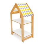 Hausregal 2 Ebenen aus Naturholz – Montessori Kinderbücherschrank mit Stoffdach - Produktbild von Cozy Collections