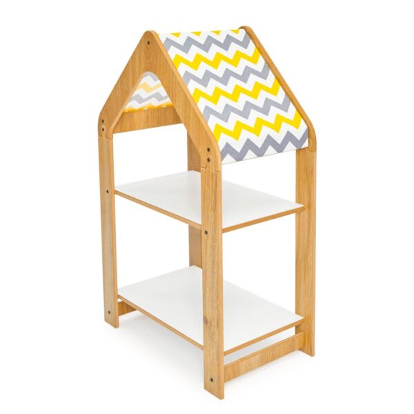Hausregal 2 Ebenen aus Naturholz – Montessori Kinderbücherschrank mit Stoffdach - Produktbild von Cozy Collections
