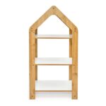 Hausregal 3 Ebenen Naturholz und Weiß – Montessori Hoher Bücherregal mit Gelbem Chevron-Dach - Galeriebild 1 von Cozy Collections