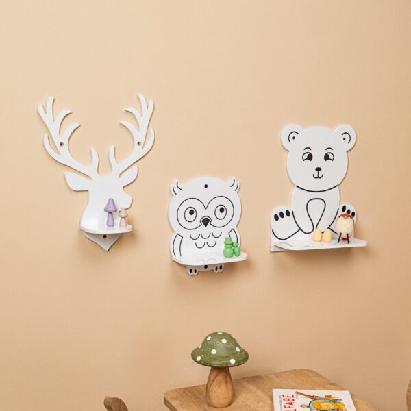 Kinder-Wandregal 3 Waldtiere - Bär, Eule, Hirsch aus Naturholz - Produktbild von Cozy Collections