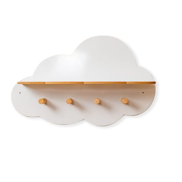 Wandregal Wolke mit 4 Holzhaken | 2-in-1 Aufbewahrung und Aufhängung - Produktbild von Cozy Collections