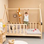 Montessori-Bett Tipi-Hütte aus natürlichem Holz mit Schutzgittern - Galeriebild 4 von Cozy Collections