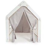 Kinder-Spielhaus aus weißem Holz mit Stoffzelt – Montessori-Hütte in Gelb und Grau - Galeriebild 3 von Cozy Collections