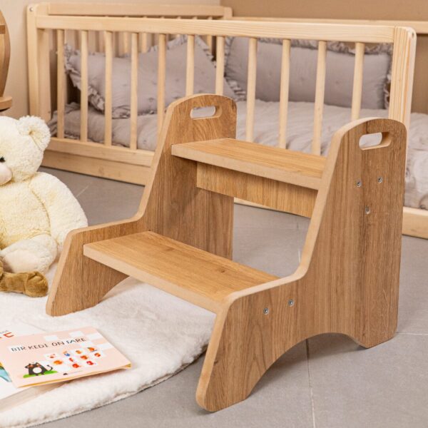Montessori-Trittleiter mit 2 Stufen aus Naturholz | Kinderautonomie - Produktbild von Cozy Collections