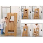Montessori Lern-Turm aus Naturholz mit weißen Plattformen – Verstellbarer Tritthocker für 2-6 Jahre - Galeriebild 2 von Cozy Collections