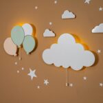 LED-Wandlicht mit 3 handbemalten Holzballons | Kinder-Dekolampe mit Batteriebetrieb - Variantenbild Modell Set Grüne Ballons + Wolke von Cozy Collections