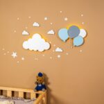 LED-Wandlicht mit 3 handbemalten Holzballons | Kinder-Dekolampe mit Batteriebetrieb - Variantenbild Modell Set Blaue Ballons + Wolke von Cozy Collections
