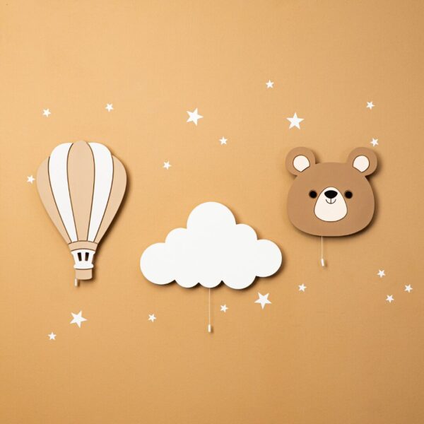 LED-Wandnachtlicht Bär aus handbemaltem Holz | Kawaii-Design - Variantenbild Modell Komplettset (3 Teile) von Cozy Collections