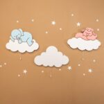 LED-Wandlichter Elefant & Lamm auf Wolken aus handbemaltem Holz - Variantenbild Modell Trio Elefant + Lamm + Wolke von Cozy Collections
