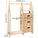 Armadio Montessori in legno naturale con 3 cassetti, asta e ripiani - immagine 7