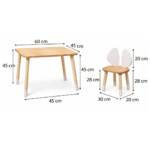 Set tavolo con 2 sedie e orecchie da coniglio in legno naturale | Design Bunny - immagine 6