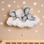 Wandnachtlicht Elefant schlafend auf Wolke | LED Nachtlicht Holz