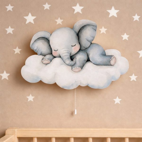 Wandnachtlicht Elefant schlafend auf Wolke | LED Nachtlicht Holz