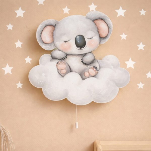 Wandnachtlicht Koala schlafend auf Wolke | LED Nachtlicht Holz