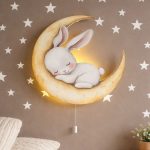 Wandnachtlicht schlafendes Häschen auf dem Mond | LED Nachtlicht Holz