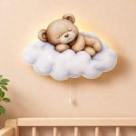 Personalisiertes Wandnachtlicht Bär auf Wolke | LED Nachtlicht Holz