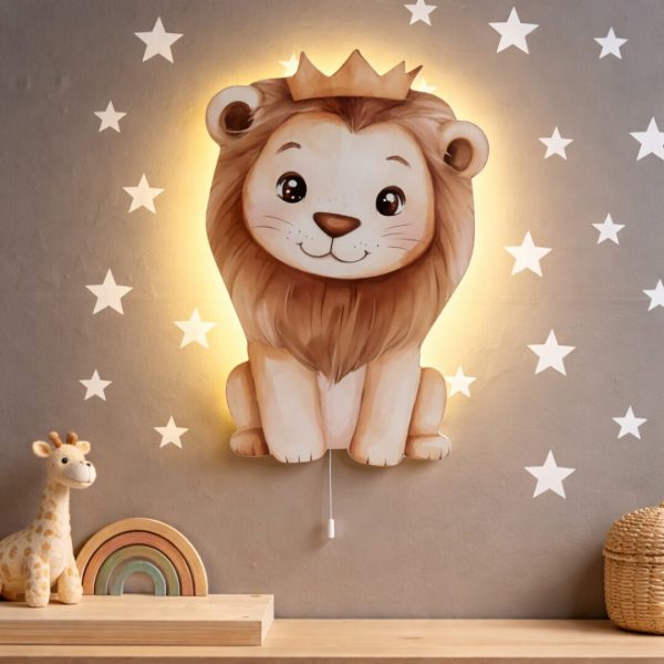 LED-Wandnachtlicht Löwe mit Krone | LED Nachtlicht Holz