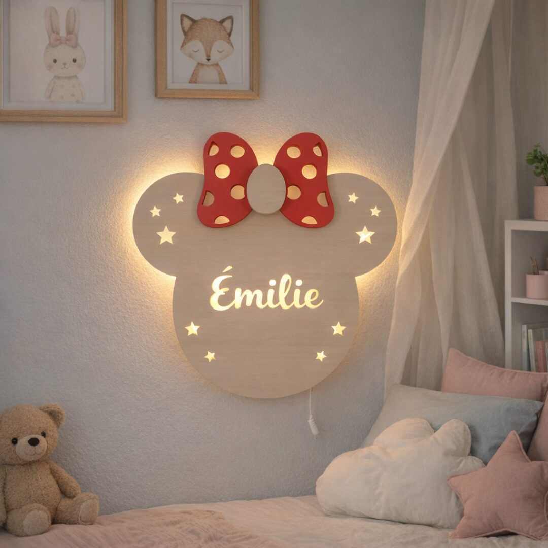 Personalisiertes Schleifen-Wandnachtlicht mit Namen LED Holz | LED Nachtlicht Holz
