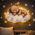 Personalisiertes Wandnachtlicht Bär auf Wolke | LED Nachtlicht Holz
