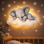 Wandnachtlicht Elefant schlafend auf Wolke | LED Nachtlicht Holz