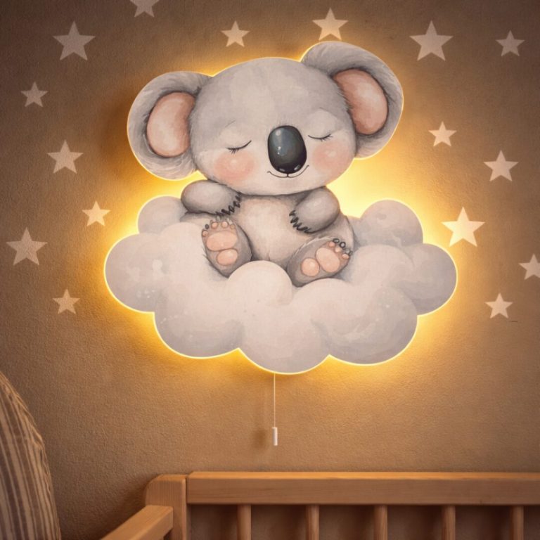 Wandnachtlicht Koala schlafend auf Wolke | LED Nachtlicht Holz