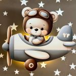 Wandnachtlicht Pilotenbär im Flugzeug | LED Nachtlicht Holz