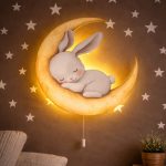 Wandnachtlicht schlafendes Häschen auf dem Mond | LED Nachtlicht Holz
