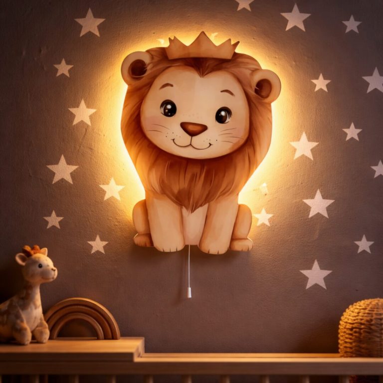 LED-Wandnachtlicht Löwe mit Krone | LED Nachtlicht Holz