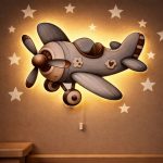 Vintage Flugzeug LED-Wandnachtlicht | LED Nachtlicht Holz