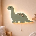 Dinosaurier LED-Wandnachtlicht aus Holz Salbeigrün | LED Nachtlicht Holz