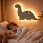 Dinosaurier LED-Wandnachtlicht aus Holz Salbeigrün | LED Nachtlicht Holz