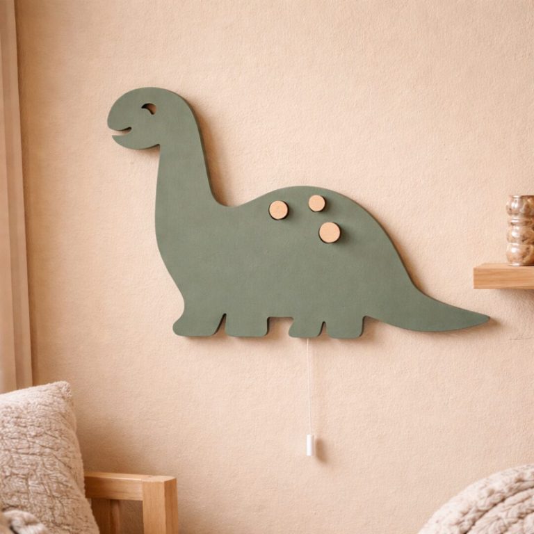 Dinosaurier LED-Wandnachtlicht aus Holz Salbeigrün | LED Nachtlicht Holz