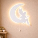 Fee auf dem Mond LED-Wandnachtlicht aus Holz | LED Nachtlicht Holz