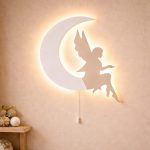 Fee auf dem Mond LED-Wandnachtlicht aus Holz | LED Nachtlicht Holz