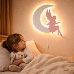 Fee auf dem Mond LED-Wandnachtlicht aus Holz | LED Nachtlicht Holz