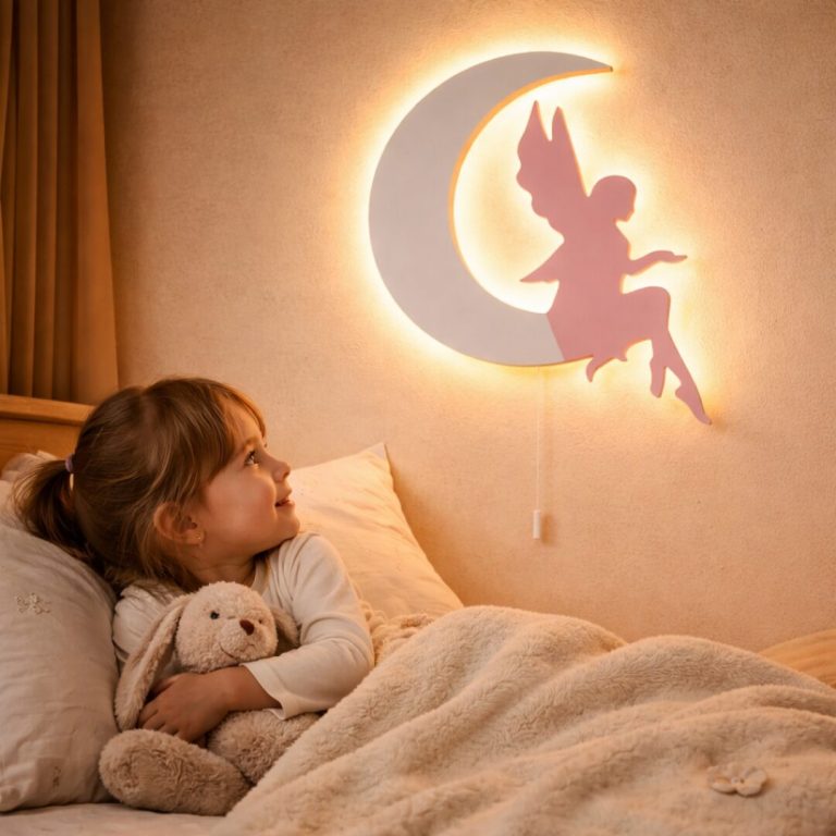 Fee auf dem Mond LED-Wandnachtlicht aus Holz | LED Nachtlicht Holz