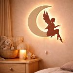 Fee auf dem Mond LED-Wandnachtlicht aus Holz | LED Nachtlicht Holz