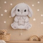 Graues Kaninchen mit Stern LED-Wandnachtlicht | LED Nachtlicht Holz