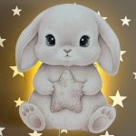 Graues Kaninchen mit Stern LED-Wandnachtlicht | LED Nachtlicht Holz