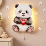 Kawaii Panda mit Herz LED-Wandnachtlicht | LED Nachtlicht Holz