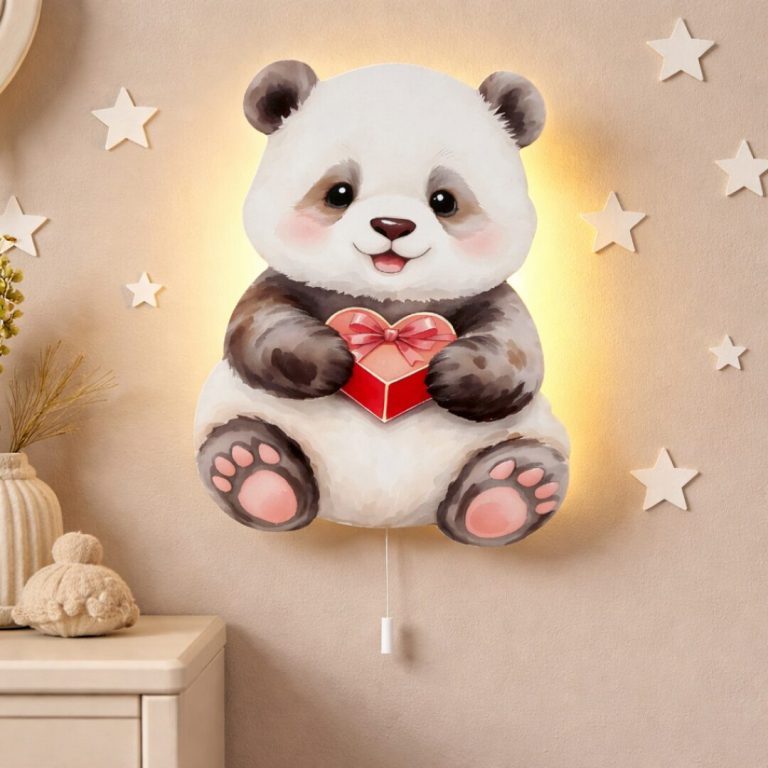 Kawaii Panda mit Herz LED-Wandnachtlicht | LED Nachtlicht Holz