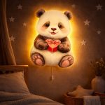 Kawaii Panda mit Herz LED-Wandnachtlicht | LED Nachtlicht Holz